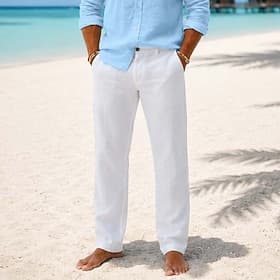 Homme Pantalons en Lin Pantalons Dress Pants works Pantalon d'été Pantalons de Plage Avec Poches Uni Confort Respirant Longueur complète Occasionnel Quotidien