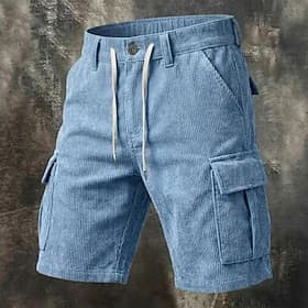 Homme Shorts cargo Shorts Short décontracté Short en velours côtelé Avec Poches Taille Élastique Uni Respirant Longueur Genou Occasionnel Extérieur Vacances Va