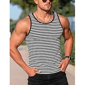 Homme Débardeur Gilet Sous-Vêtements T-shirt sans manches Sans manches Tour Printemps Été Rayé Mode Classique Confortable Occasionnel Rue Sports Blanche Gris
