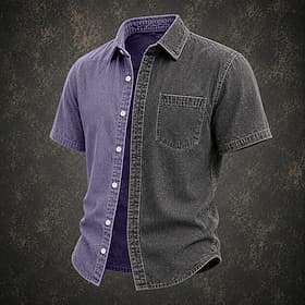 Chemise homme Softfade™ décontractée, délavée à l'acide, teinte en pièce, bordeaux, violet, kaki, vert militaire, bleu clair, manches courtes, unie, col, vêtem