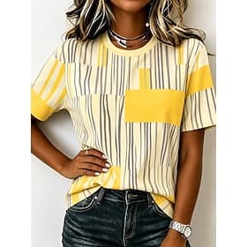 Femmes T-shirt Imprimé Graphique Géométrie Élégant Classique Occasionnel Manche Courte Col ras du cou Hauts Réguliers Occasionnel Quotidien Bleu Jaune Rose Cla