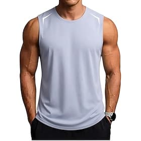Homme Débardeur dos nageur Sans manches Col ras du cou Été Couleur Unie Sports Tremper Bande réfléchissante Minimaliste Occasionnel Argent Kaki clair Noir T-sh