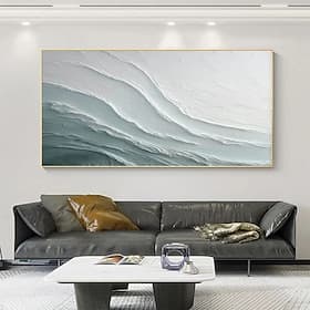 Peinture à l'huile sur toile, peinte à la main, représentant une vague océanique et des vagues. Texture 3D. Peinture bleue océanique. Décoration pour salon. Pe