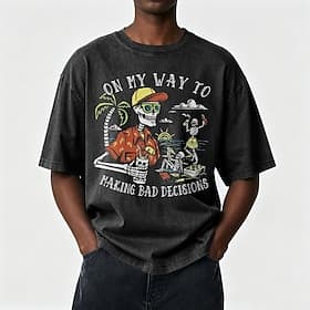 Homme Crâne Cocotier Chemise délavée à l'acide T-shirt épais Manche Courte T-shirt DTG Col ras du cou Chemise Hawaïen Rétro Vintage Quotidien Fête Bleu Noir Ve