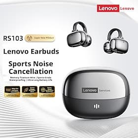 Écouteurs intra-auriculaires sans fil Lenovo RS103, écouteurs Bluetooth à clip, audio spatial Réduction du bruit ambiant pour le sport, câble en titane à mémoi