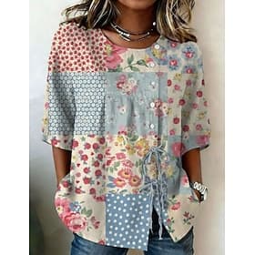 Pâques Femmes Chemise Élégant Bohème Vacances Manche Courte Hauts Réguliers Occasionnel Bleu Vert herbe Blanche Bleu Ciel Vert Été Printemps