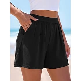 Women's Shorts Vacation Fashion Casual Daily Short High Waist Plain Knitted Stretchy Outdoor Vacation Navy Apricot Black Wine Summer Spring