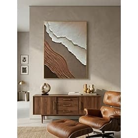 Tableau 3D de vagues océaniques entièrement peint à la main sur toile, style wabi-sabi, idéal pour décorer un salon ou une chambre.