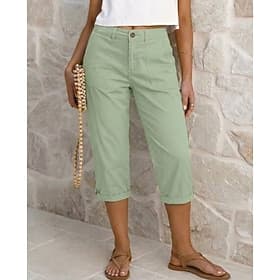 Femmes Pantalons Cargo ancien Simple Décontracté Quotidien Capris Taille moyenne Uni Confort Non Elastique Vacances Vert pomme Carmin Gris clair Gris foncé Été