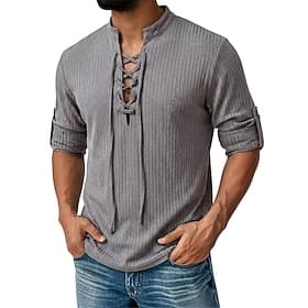 Homme T-shirt T-shirt en tricot côtelé Chemise à Manches Longues manche longue Col montant Col à lacets Printemps Automne Hiver Uni Bande de Fosse Mode Designe
