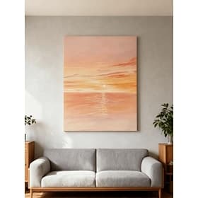 Peinture à l'huile artisanale sur toile, décoration murale coucher de soleil rétro simple et naturelle pour la décoration intérieure de la maison, roulée sans