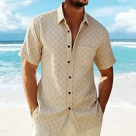 Homme Chemise Chemise Décontractée Chemise Boutonnée Chemise jacquard Vert Claire Rose Claire Kaki Manche Courte Plaid Col de chemise Occasionnel Quotidien Poc