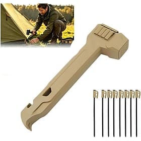 Marteau de camping avec 8 piquets, enfonce-pieux, arrache-pieux Ouvre-bouteille avec poignée de rangement, maillet léger pour la randonnée, le camping et le tr