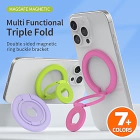 Support magnétique pour téléphone avec anneau et bague de protection MagSafe, support pliable triple pour iPhone 17, 16, 15, 14, 13, 12 Pro Max et Plus, poigné