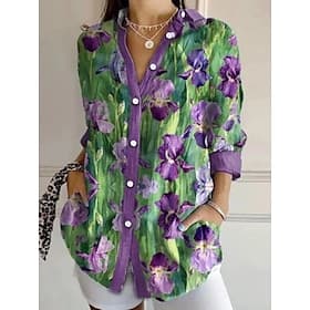 Femmes Chemise Chemise boutonnée Chemise Décontractée Boutons Imprimé A Ombre Fleuri Graphique Quotidien Élégant Occasionnel manche longue Col de chemise Hauts