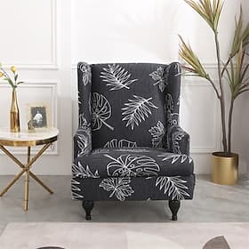 Housse de fauteuil à oreilles en deux parties, extensible en spandex avec ourlet élastique, lavable et protectrice pour meubles.