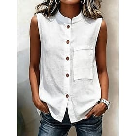 Femmes Chemise Chemise ajourée Tunique Gilet en coton et lin Couleur Unie Élégant Bohème Vacances Occasionnel Quotidien Extérieur Bleu Blanche Jaune Rose Clair