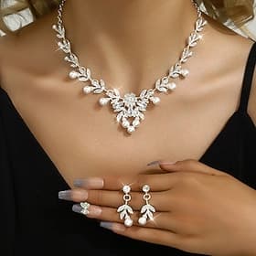 Parure de bijoux 2 Perle d'imitation 1 Collier Boucles d'oreilles Femmes Mode Parure de Bijoux Pour Soirée