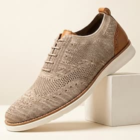 Baskets brogues beiges en maille pour homme, chaussures de marche décontractées à lacets, respirantes et confortables pour le bureau, les voyages et le quotidi