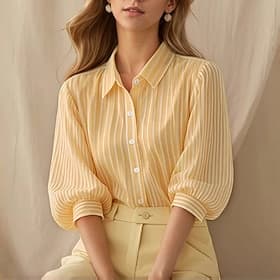 Femmes Chemise Chemisier Boutons Rayé Élégant Vacances Mode Manche 3/4 Manche cloche Col de chemise Hauts Réguliers Occasionnel Bureau Bleu Jaune Rouge Abricot