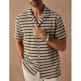 Homme Chemise Chemise Décontractée Chemise Boutonnée Abricot Manche Courte Rayé Col de chemise Occasionnel Quotidien Boutons Vêtement Tenue Élégant Mode Occasi