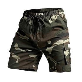 Homme Pantalon cargo Shorts cargo Shorts Short décontracté Taille Élastique Multi-poches Uni Camouflage Confort Portable Longueur Genou Occasionnel Extérieur V