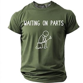 T-shirt homme à manches courtes et col rond, motif humoristique de mécanicien en attente de pièces détachées, coupe classique, style garage, vêtements décontra