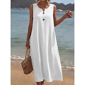 Femmes Robe Midi Robe Décontractée Robe gilet Robe d'été Basique Classique Quotidien Vacances Coupe régulière Uni Sans manches Col en V Bleu Noir Blanche Vert