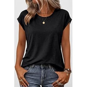 Femmes T-shirt Uni Élégant Manche Courte Manche Chauve-souris Col ras du cou Hauts Longs Occasionnel Quotidien Sortir Bleu Cyan Noir Blanche Rose Claire Été Pr