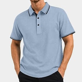 Homme Polos gaufrés en soie glacée rafraîchissants Texturé Occasionnel Vacances Col Rabattu Manche Courte Mode Basique Uni Poids Léger Boutons Printemps Été B