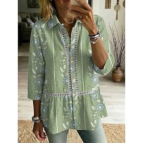 Femmes Chemise Haut à œillets Tunique Chemise Décontractée Œillet A Ombre Fleuri Graphique Élégant Bohème Vacances Col Rabattu Hauts Longs Mariage à la plage O