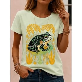 Women's T Shirt Print Graphic Animal Giraffe Vintage Stylish Classic Short Sleeve Crew Neck Round Neck Regular Tops Casual Daily Weekend Black Light Green Dark