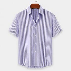 Hommes Chemise Chemise Décontractée Chemise en crépon Chemise Boutonnée Noir Rose Claire bleu marine Violet Abricot Manche Courte Uni Rayé Col de chemise Occas