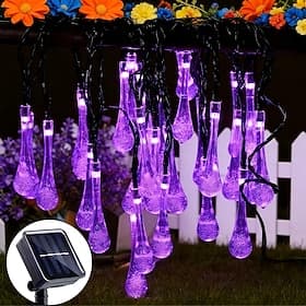 Guirlande lumineuse solaire en forme de goutte d'eau, 20/30 LED, étanche, à suspendre en extérieur pour Noël, mariages, fêtes, jardins, camping et autres occas