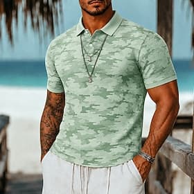 Homme Polo Occasionnel Col Rabattu Manche Courte Camouflage Boutons Refroidissement Printemps Été Blanche Vert foncé Noir Rouge bleu marine Marron Polo