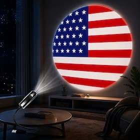 Projecteur lumineux drapeau américain, lampe projecteur USB patriotique pour le 250e anniversaire de la Coupe du monde de football 2026, décoration lumineuse d