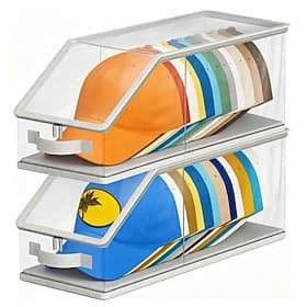 Organisateur de chapeaux empilable avec couvercle transparent, lot de 1/2 boîte de rangement pliable pour placard, peut contenir jusqu'à 24 chapeaux, rangement