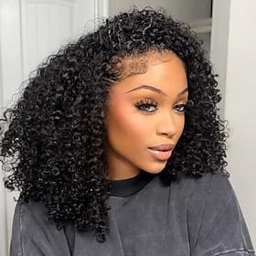 Cheveux Naturel humain Perruque Bouclé Lisse Coupe dégradée Noir Couleur naturelle Femmes Fabriqué à la Machine Sans bonnet Cheveux Brésiliens Femmes Noir natu