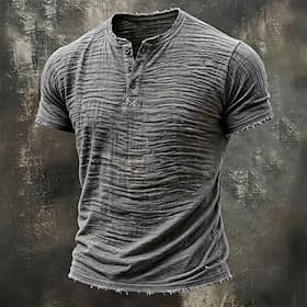 Homme T-shirt T-shirt en lin Manche Courte Henley Été Printemps Couleur Unie Texturé Vacances ancien Sports Bord écru Occasionnel Maison Extérieur Noir Blanche