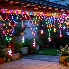 Guirlande lumineuse solaire décorative d'extérieur en forme de stalactite et de pentagramme, 8 modes d'éclairage, pour jardin, terrasse ou escalier.