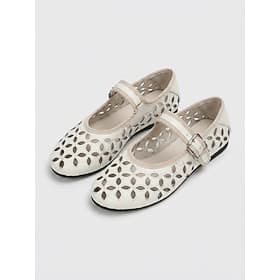 Women's Perforated Cutout Mary Jane Flats - Cream White Hollow Out Leather Ballerina Shoes for Summer Beach Vacation, Travel Resort