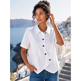 Femmes Chemises en coton et lin Chemise Bohème Chemise Décontractée Couleur Unie Élégant Bohème Vacances Sans manches Hauts Réguliers Occasionnel Blanche Été P