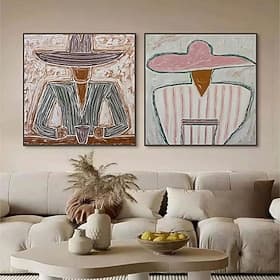 Ensemble de 2 peintures à l'huile artisanales représentant un couple de cowboys de l'Ouest. Art mural abstrait sur toile, représentant un homme et une femme. A