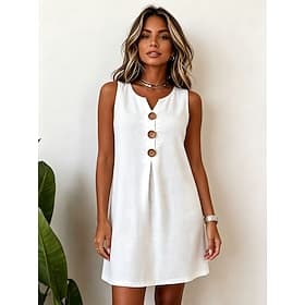 Femmes Mini robe Robe Décontractée Occasionnel Plage Coupe régulière Couleur Unie Sans manches Col en V Blanche Été Printemps