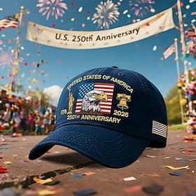 Chapeau commémoratif du 250e anniversaire des États-Unis (1776-2026), aigle à tête blanche patriotique Casquette de baseball brodée drapeau américain, statue d