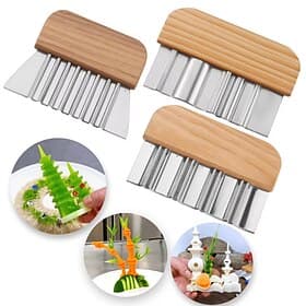 Ensemble de 3 pièces en acier inoxydable : coupe-frites ondulé, hachoir à légumes et fruits, couteau ondulé pour carottes, concombres, pommes de terre, prépara