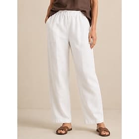 Pantalon large pour femme en lin européen 100%, taille mi-haute, poches pleine longueur, ceinture élastique, style vintage décontracté, bleu, blanc, kaki