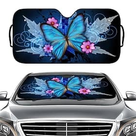 Pare-soleil papillon bleu pour pare-brise de voiture, pare-soleil décoratif floral rose pour vitre avant de voiture, protection contre les UV Pare-soleil pliab