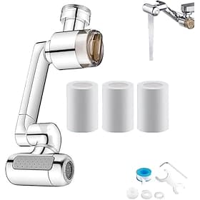 Rallonge de robinet rotative à 1080° avec brumisation faciale vers le haut, aérateur d'évier à 4 jets d'eau avec filtre intégré, bras robotisé en laiton pour r