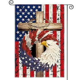 Lot de 2 drapeaux de jardin patriotiques (étoiles et rayures, aigle et couronne) 30 x 45 cm, double face, pour le 250e anniversaire de la fête nationale améric